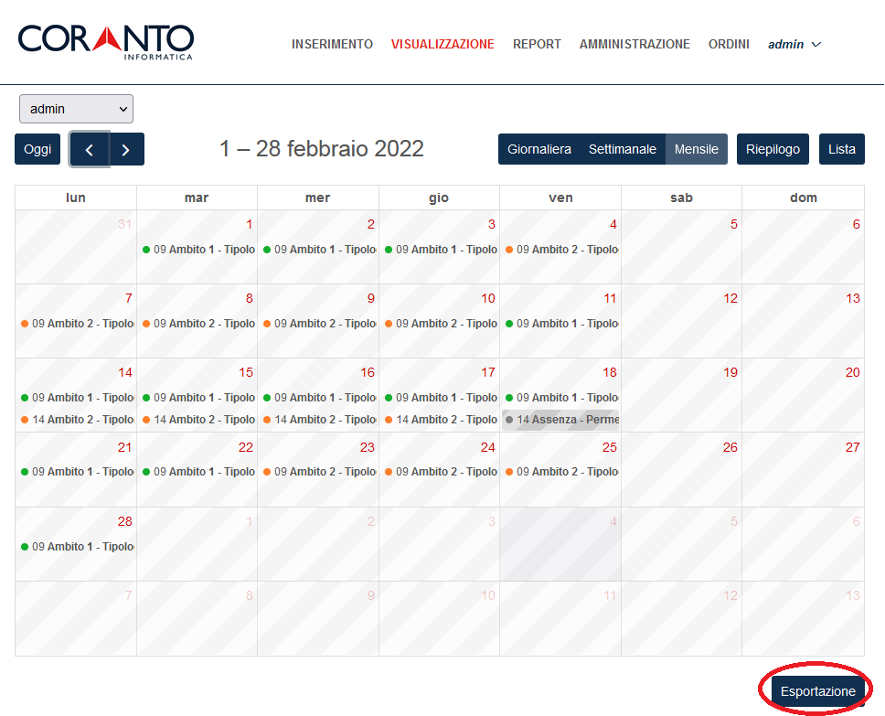 esportazione mensile